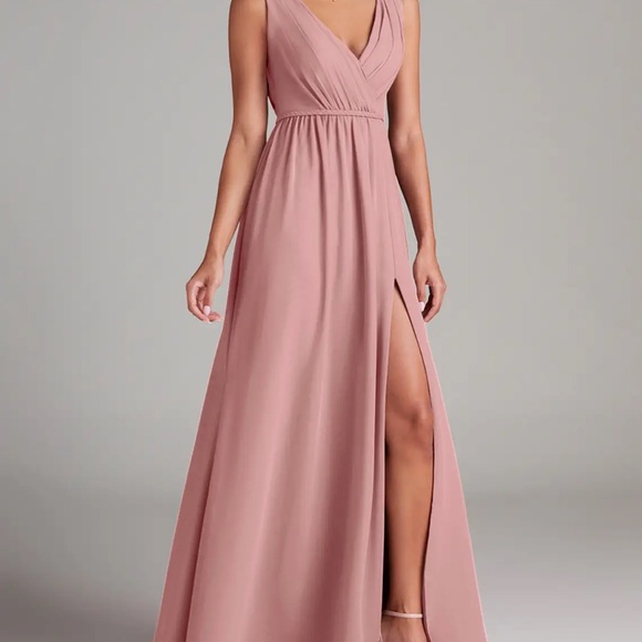 Azazie Blush Maxi Dress with Slit - Picture 2 of 4
